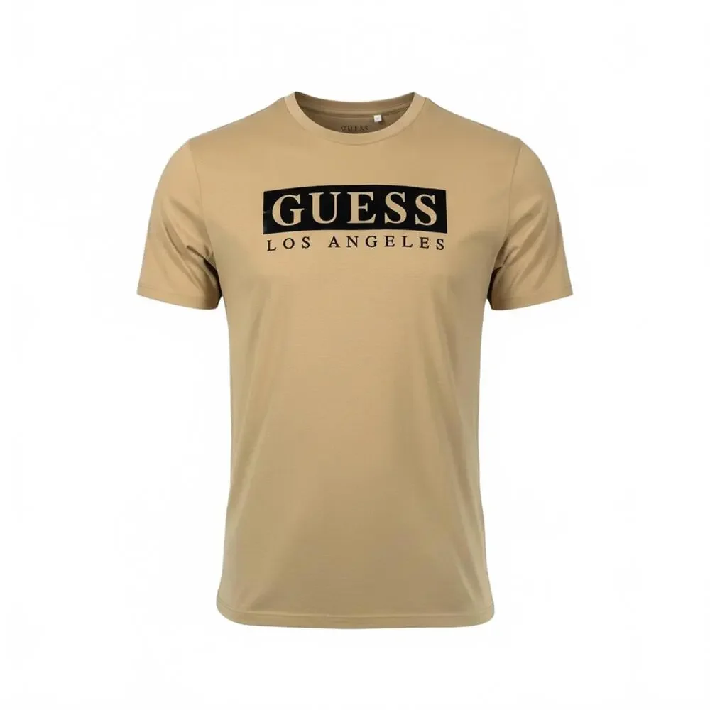 Guess Men's Greg Logo Crew Holofoil T-Shirt XL Toasted Taupe - Picture 1 of 8
